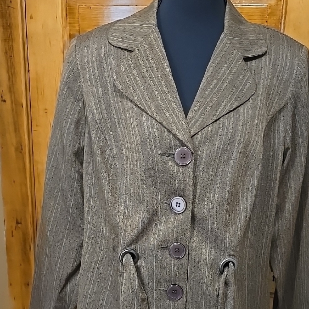 Sweet Woman Suit Brown Pinstripe Skirt Suit 14W - Picture 3 of 5